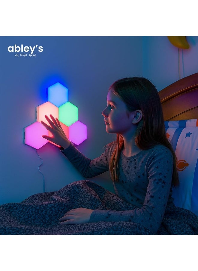 abley's Hexagonal Touch-Sensitive LED Light Panels, Multicolor, Modular Design, Color-Changing, Sensory Wall Decor for Autism Support, Set of 6 - Image 4